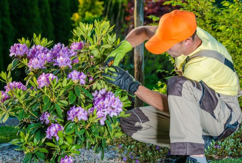 Front view of a gardener at work representing company commitment