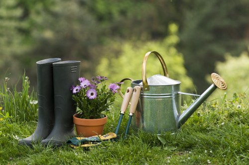 Gardener inspecting a garden, representative image for insured gardening services in Carshalton
