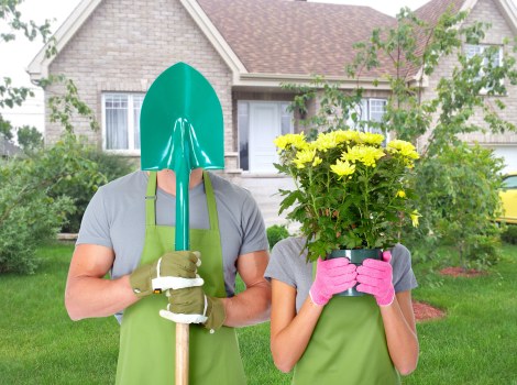 Technician trimming a hedge in a suburban Carshalton street